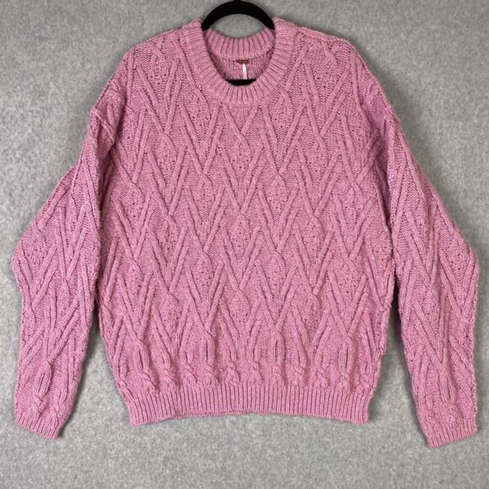 Free People Pink Isla Cable Knit Tunic Oversized Pullover Sweater Size Large